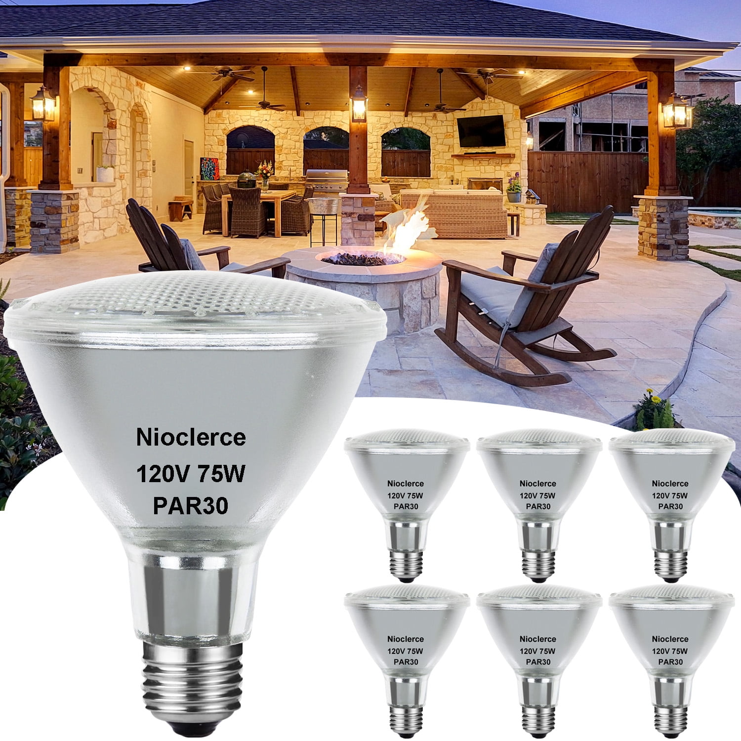 Nioclerce PAR30 Long Neck Halogen 75W Warm White 2800K Appliance Light Bulbs, Dimmable 6-Pack
